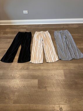 3-Briggs Women's Wide Leg Lightweight Linen Blend 2 Pockets Stripe Pants Size M.